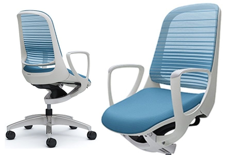 OKAMURA LUCE White body Aqua Blue Gradated Mesh Chair