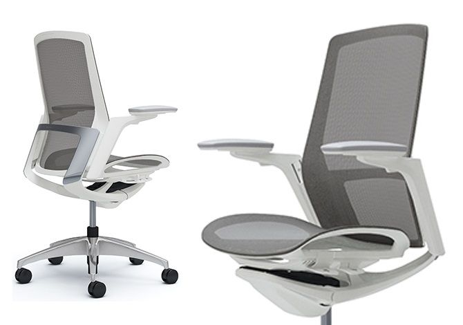 OKAMURA FINORA Chrome back frame White body Medium Grey mesh Chair