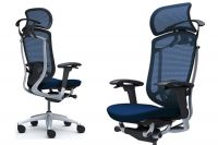OKAMURA CONTESSA II Silver frame Dark Blue Cushion Seat Chair with Headrest